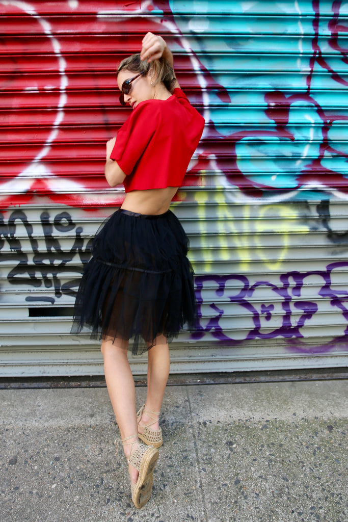 1980s Crimson Cropped Blouse by Ahmed Akkad for Henri Bendel