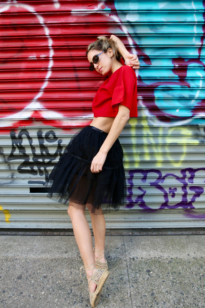 1980s Crimson Cropped Blouse by Ahmed Akkad for Henri Bendel