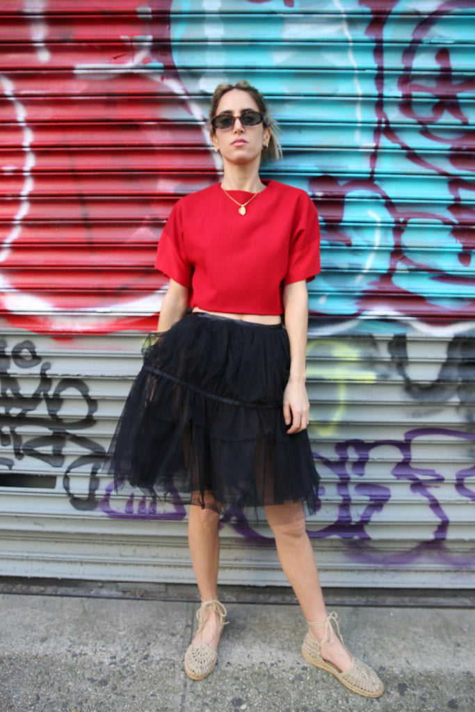 1980s Crimson Cropped Blouse by Ahmed Akkad for Henri Bendel