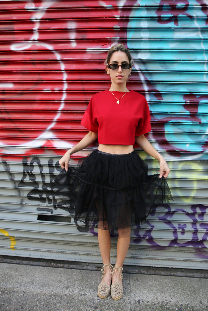 1980s Crimson Cropped Blouse by Ahmed Akkad for Henri Bendel