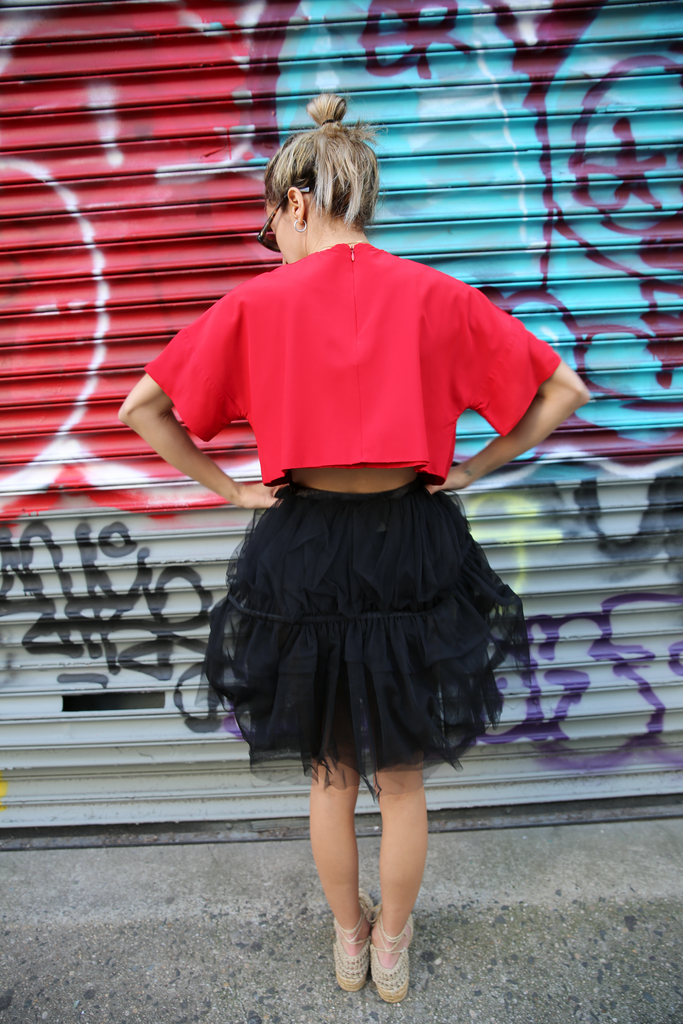 1980s Crimson Cropped Blouse by Ahmed Akkad for Henri Bendel