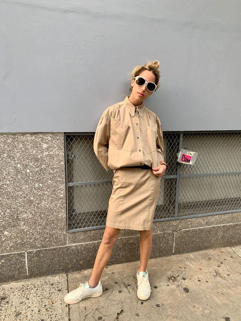 1980s Thierry Mugler Cotton Khaki Dress