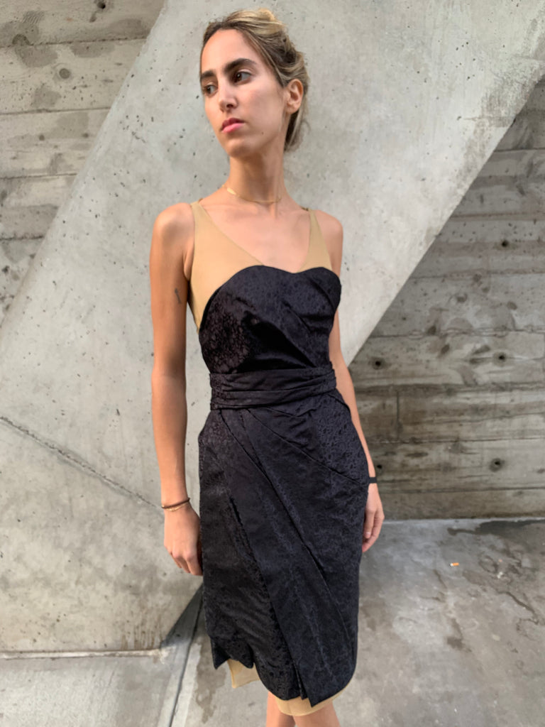1990’s/2000’s Nina Ricci Nude Mesh and Strapless Silk Dress