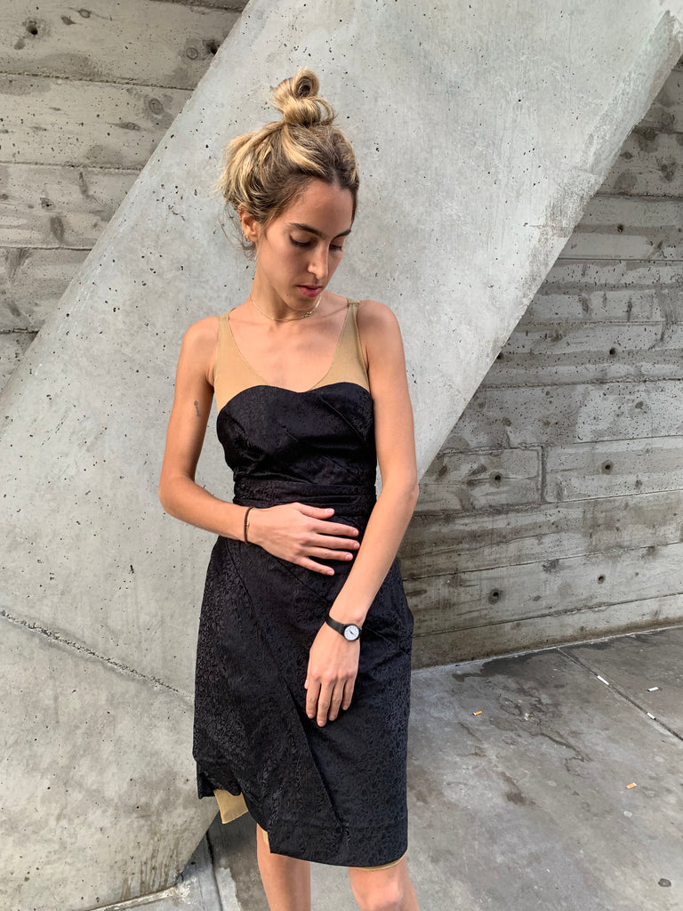 1990’s/2000’s Nina Ricci Nude Mesh and Strapless Silk Dress