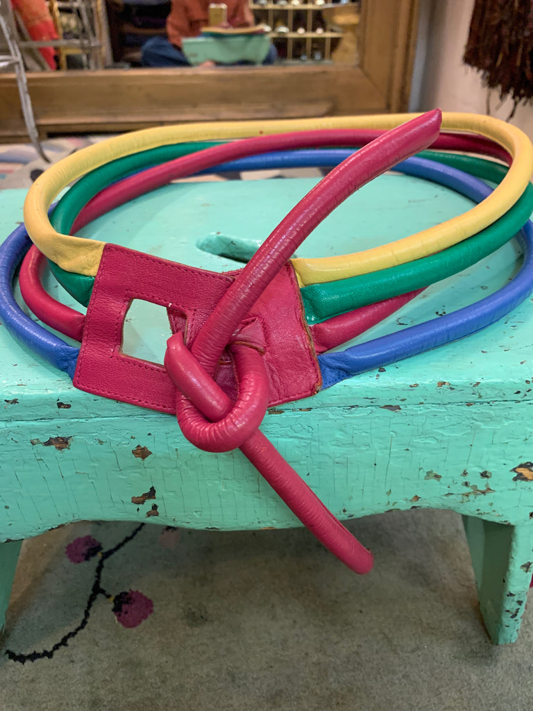 1980s Rainbow Color Leather Cord Belt - SOLD