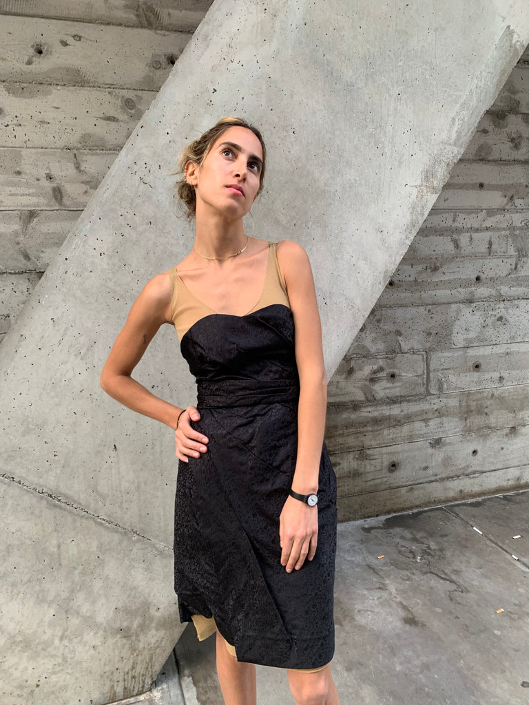 1990’s/2000’s Nina Ricci Nude Mesh and Strapless Silk Dress