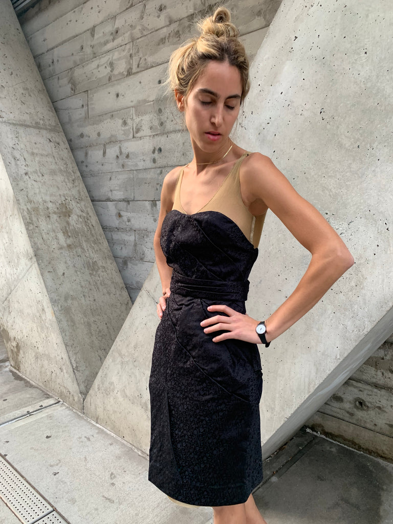 1990’s/2000’s Nina Ricci Nude Mesh and Strapless Silk Dress