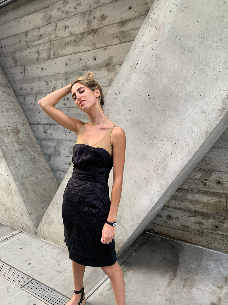 1990’s/2000’s Nina Ricci Nude Mesh and Strapless Silk Dress
