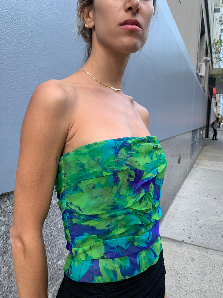 1970/80’s Guy Laroche Print Silk Pleated Bustier