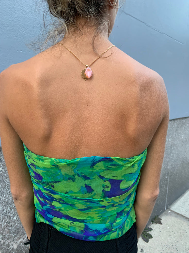 1970/80’s Guy Laroche Print Silk Pleated Bustier