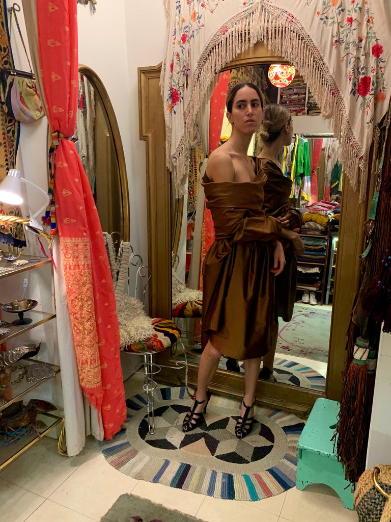 1990s-2000s Romeo Gigli Brown Metallic Silk Taffeta Cocktail Dress - SOLD
