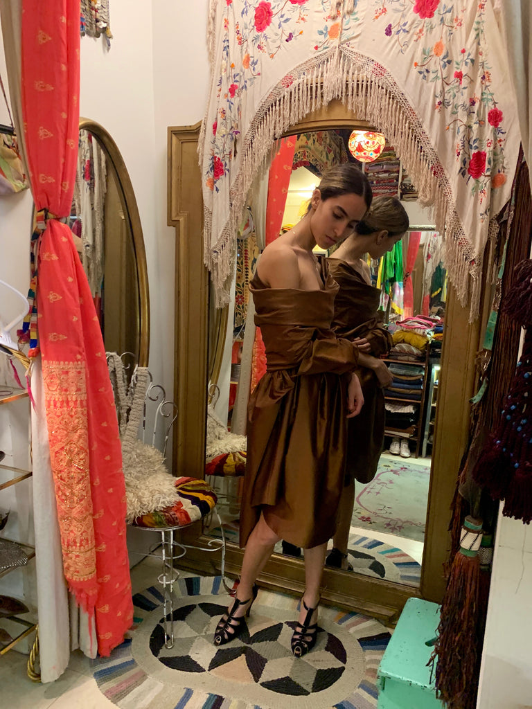 1990s-2000s Romeo Gigli Brown Metallic Silk Taffeta Cocktail Dress - SOLD