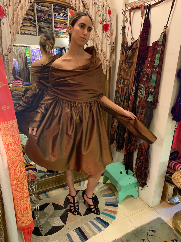 1990s-2000s Romeo Gigli Brown Metallic Silk Taffeta Cocktail Dress - SOLD