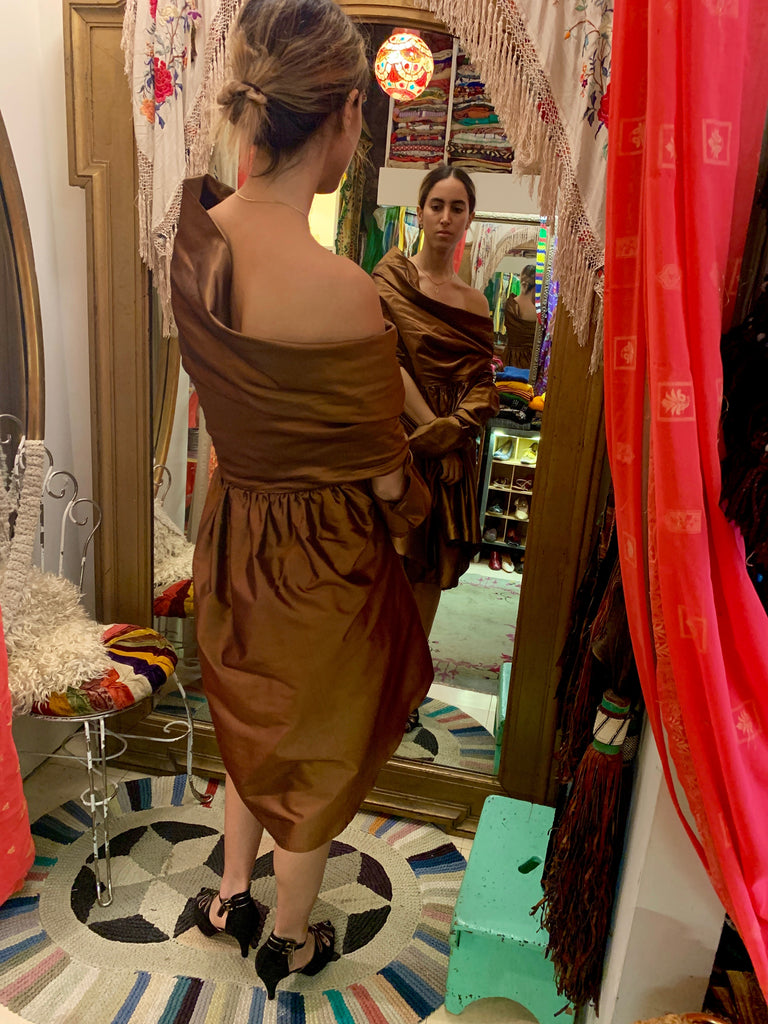 1990s-2000s Romeo Gigli Brown Metallic Silk Taffeta Cocktail Dress - SOLD