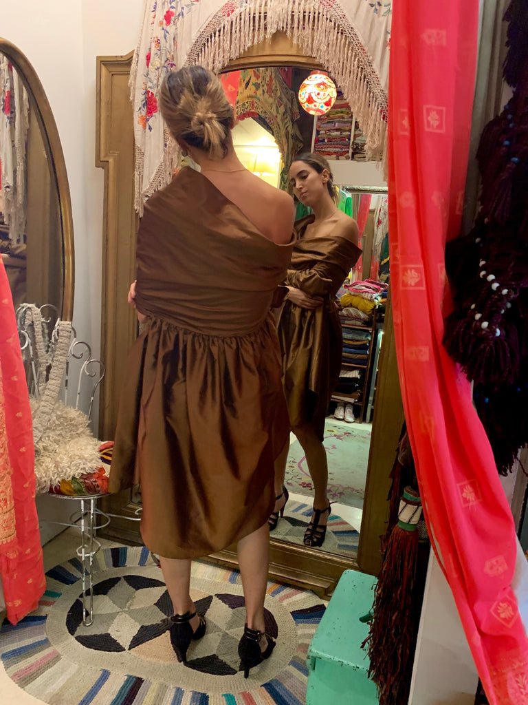 1990s-2000s Romeo Gigli Brown Metallic Silk Taffeta Cocktail Dress - SOLD