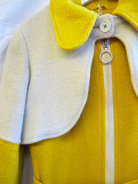 1960's Mod Cream and Yellow Boiled Wool Coat - Nomad Vintage