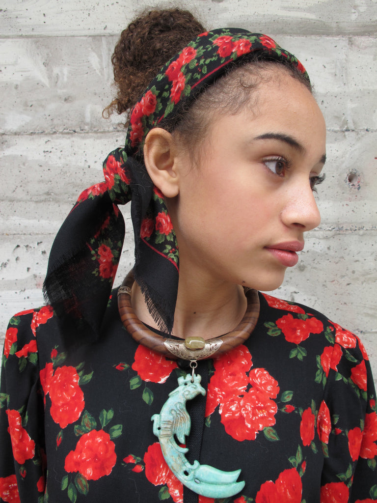 1980's Yves Saint-Laurent Belted Floral Peasant Dress with Matching Scarf - SOLD