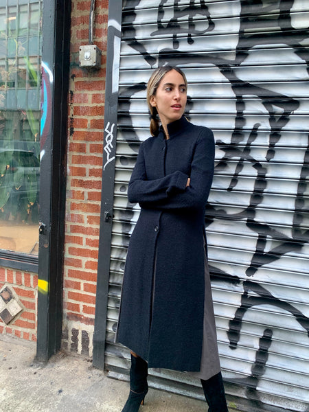 Ann Demeulemeester wool long coat 変形 1990s-2000s Ann Demeulemeester Wool/ Alpaca Sweater Coat – Nomad