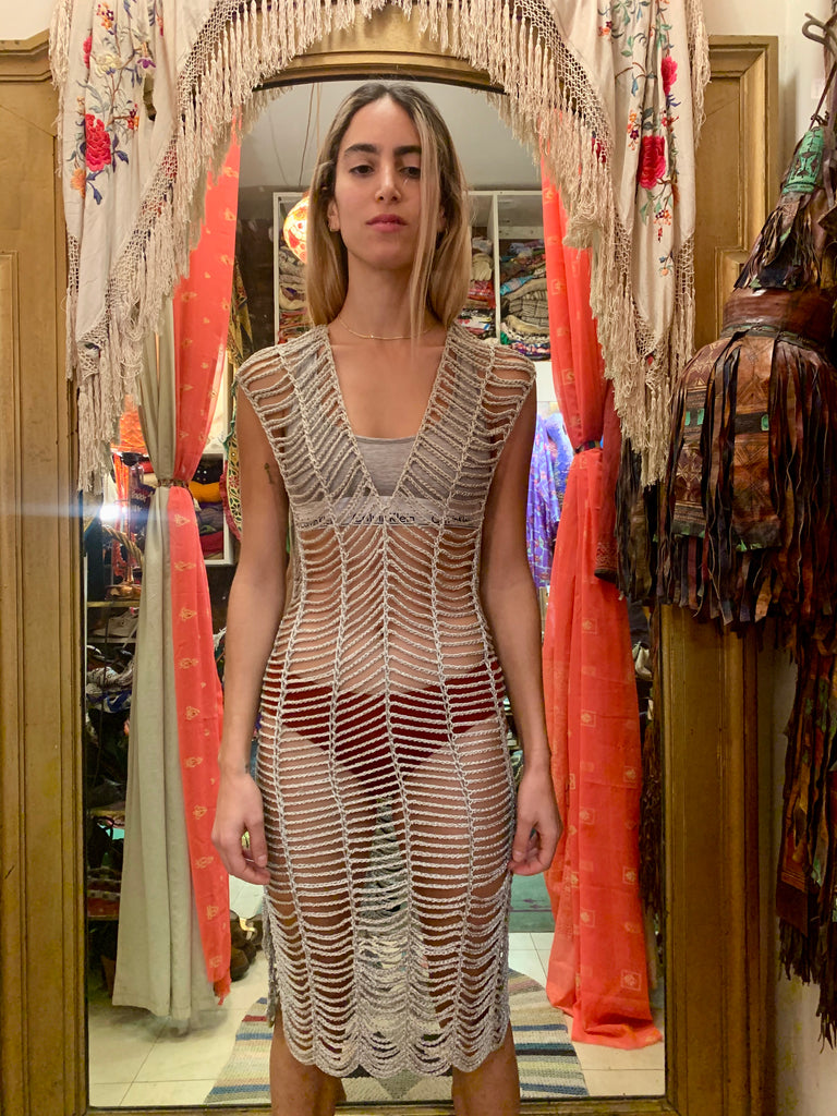 1990s-2000s Issey Miyake Silver Net Dress - SOLD