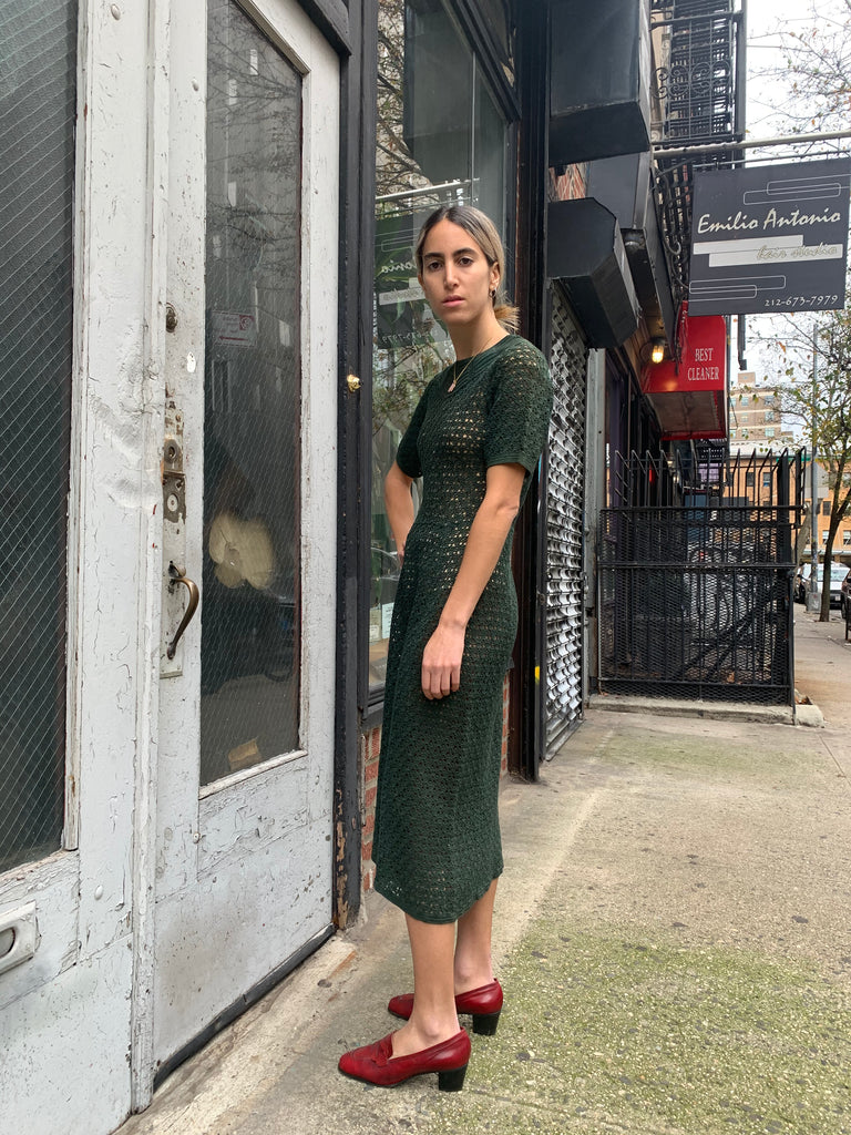 1960s Olive Crochet Knit Dress
