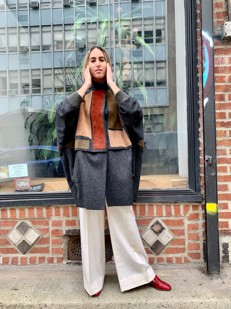 1980s Osgood Smük Wool Coat with Suede Color Panels