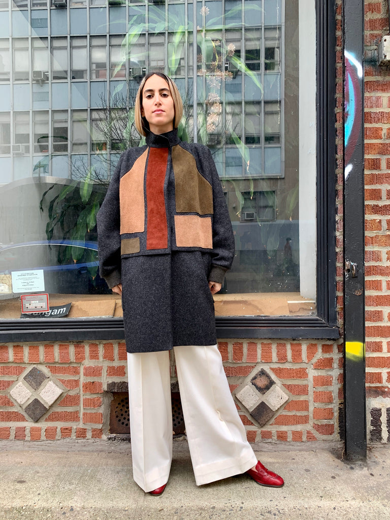 1980s Osgood Smük Wool Coat with Suede Color Panels