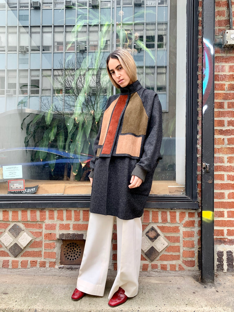 1980s Osgood Smük Wool Coat with Suede Color Panels