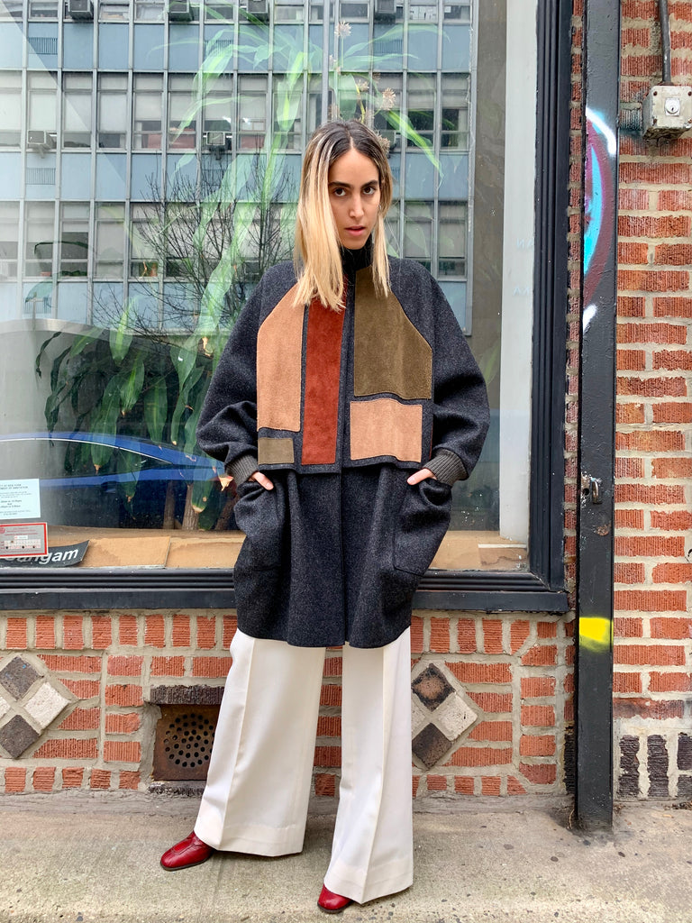 1980s Osgood Smük Wool Coat with Suede Color Panels