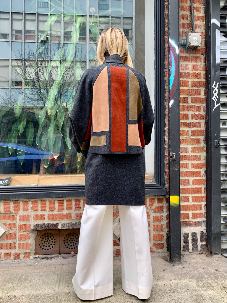 1980s Osgood Smük Wool Coat with Suede Color Panels