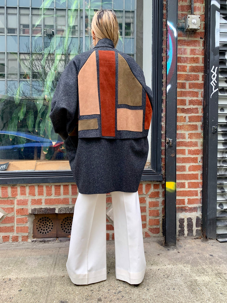 1980s Osgood Smük Wool Coat with Suede Color Panels