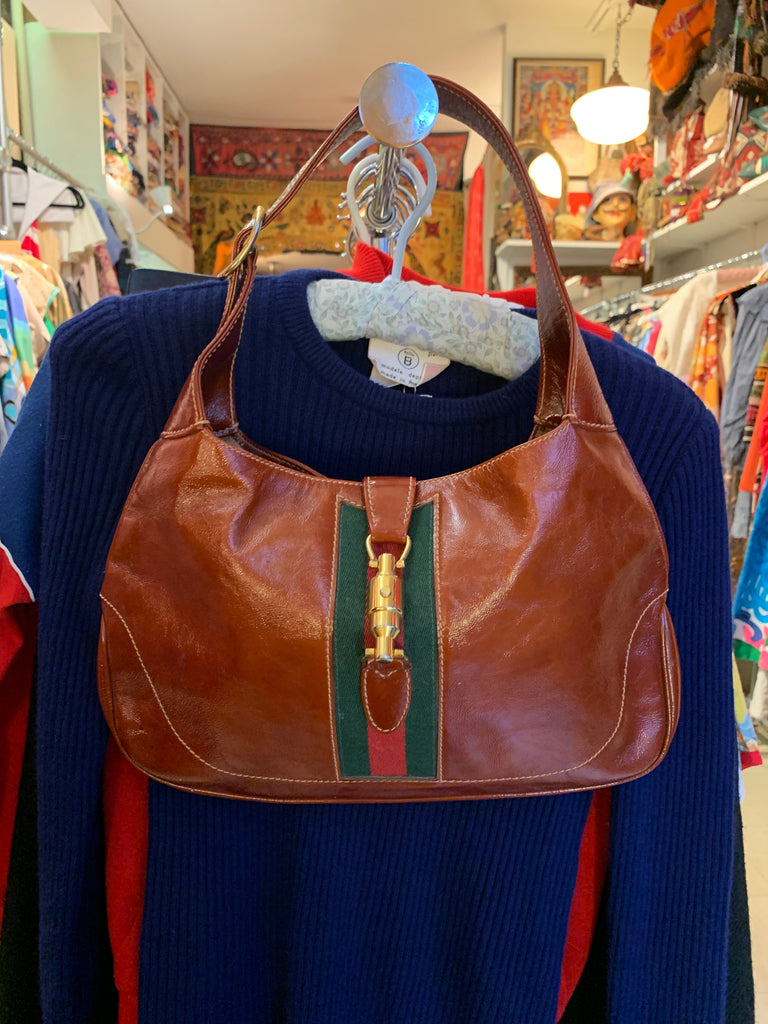 1970s Vintage Gucci Classic Striped Hobo Horse Bit Brown Leather Purse - SOLD