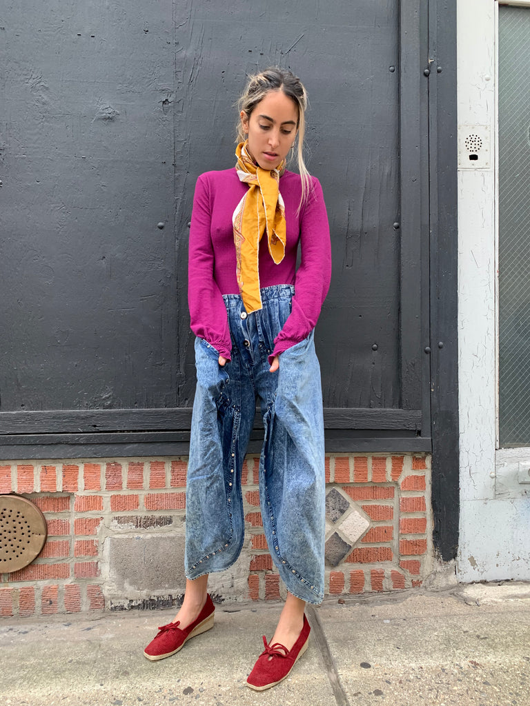 1980’s Stonewash Gaucho Pants with Flaps and Metal Studs