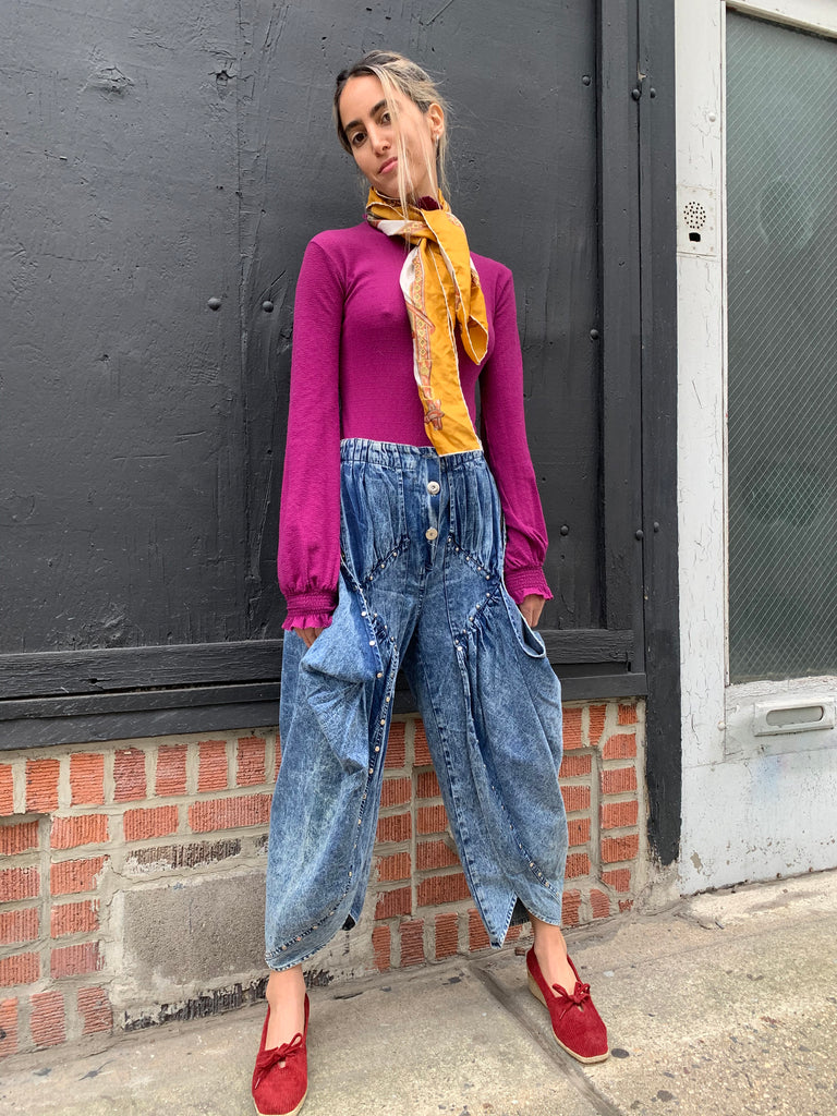 1980’s Stonewash Gaucho Pants with Flaps and Metal Studs