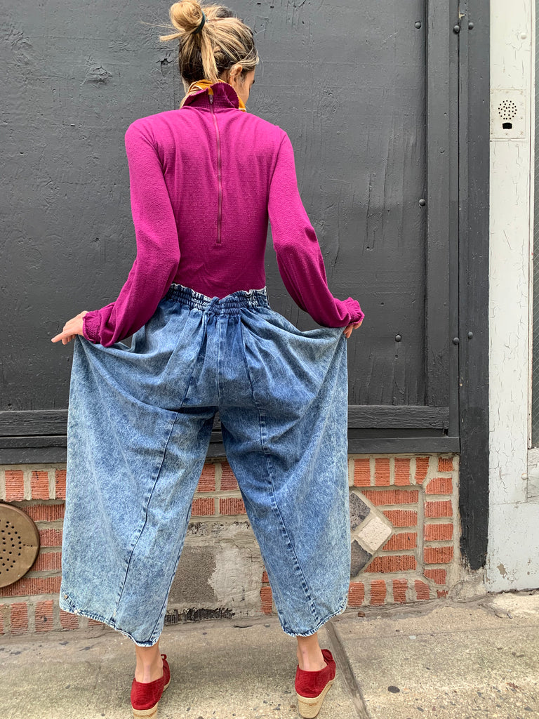1980’s Stonewash Gaucho Pants with Flaps and Metal Studs