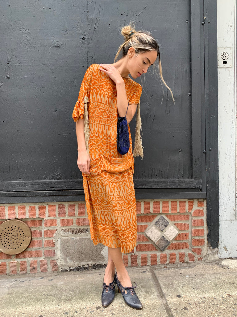 1920’s Burnt Orange Velvet Silk Dress with Tassels