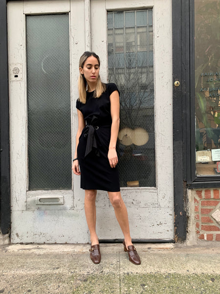 2000s Lanvin Black Woven Ribbon Tie Dress