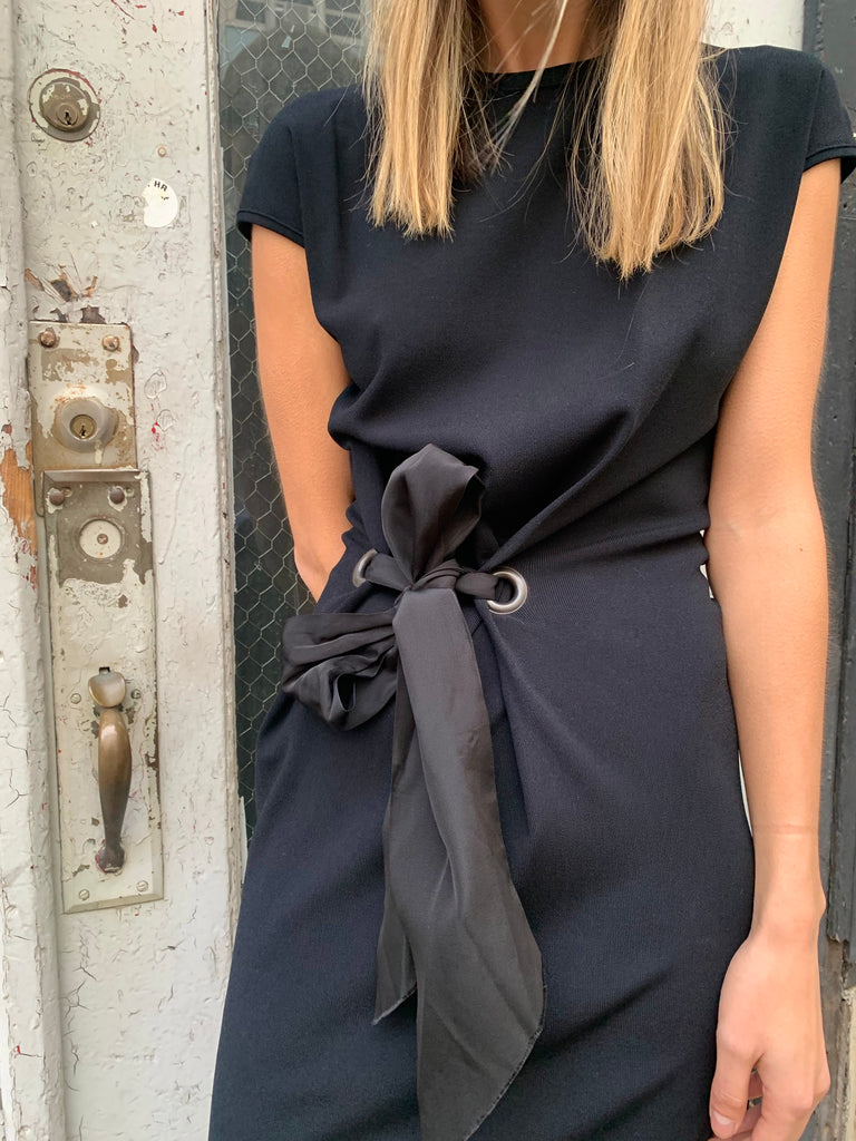 2000s Lanvin Black Woven Ribbon Tie Dress - SOLD