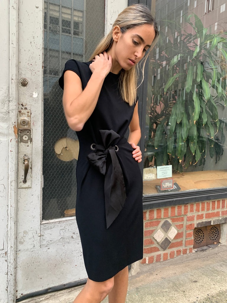 2000s Lanvin Black Woven Ribbon Tie Dress - SOLD