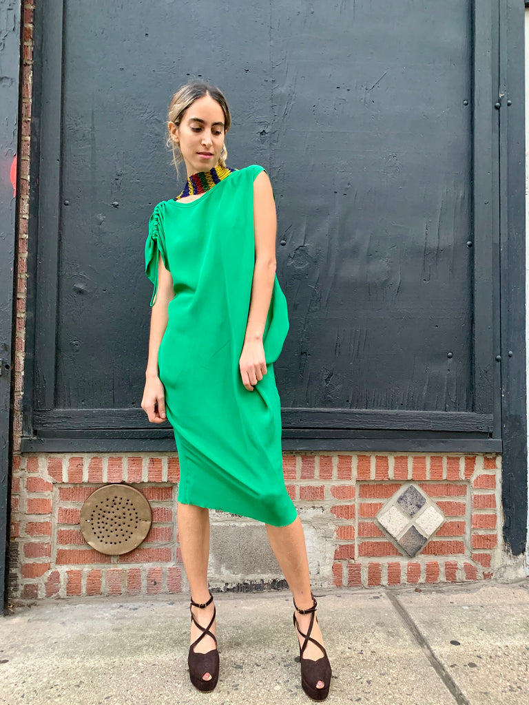 1990s-2000s Emerald Green Silk Sheath Dress