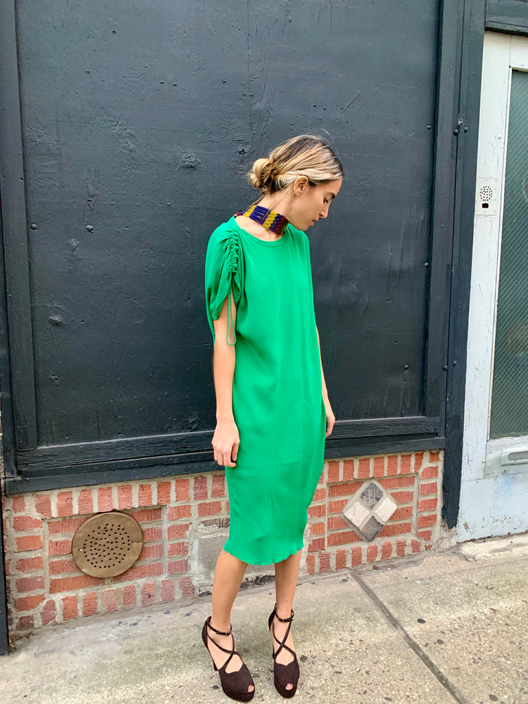 1990s-2000s Emerald Green Silk Sheath Dress