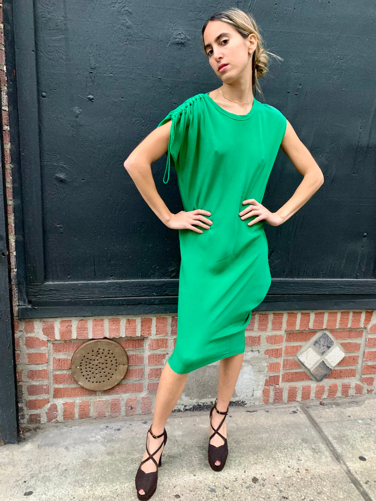 1990s-2000s Emerald Green Silk Sheath Dress