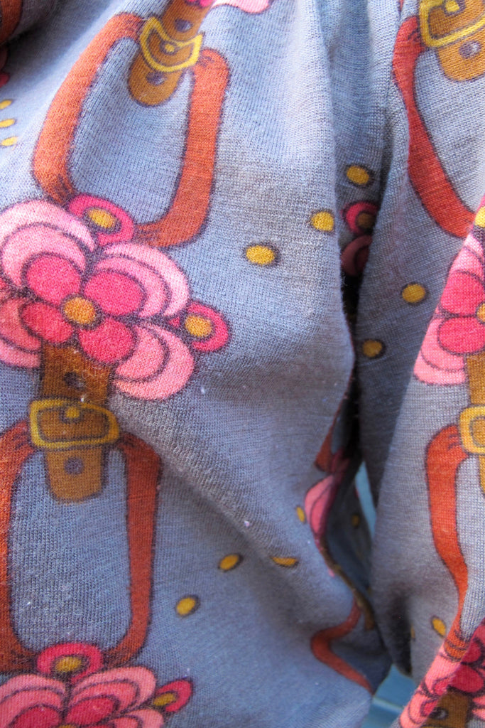 1960's Wool Flower Bridle Print Tie Blouse