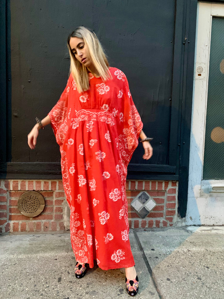 1960s Coral Print Caftan