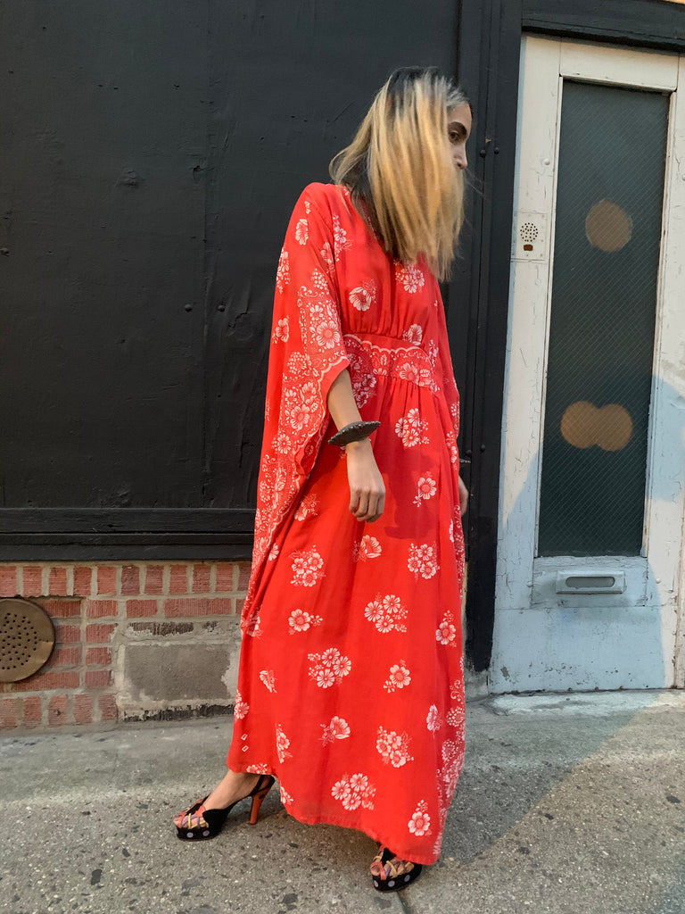 1960s Coral Print Caftan