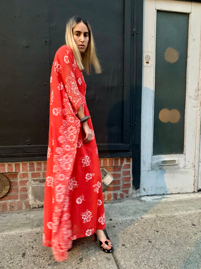 1960s Coral Print Caftan
