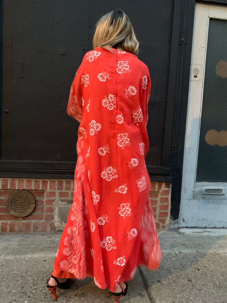 1960s Coral Print Caftan