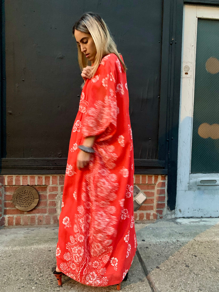 1960s Coral Print Caftan