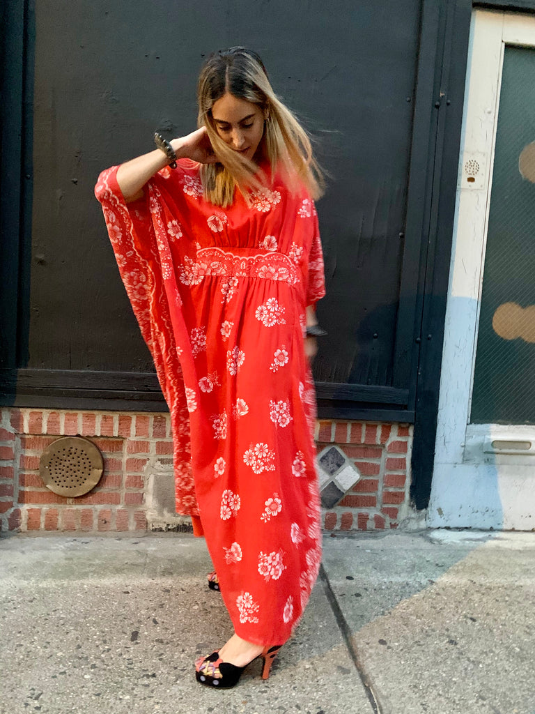 1960s Coral Print Caftan