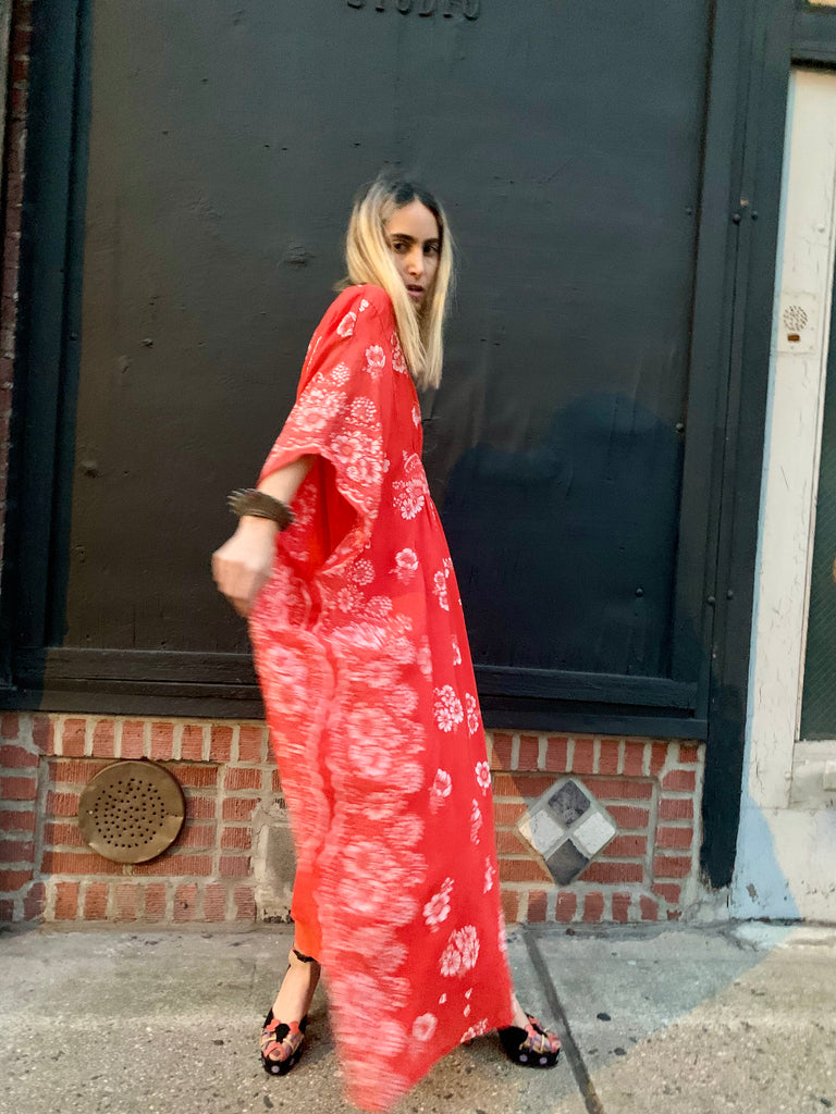 1960s Coral Print Caftan