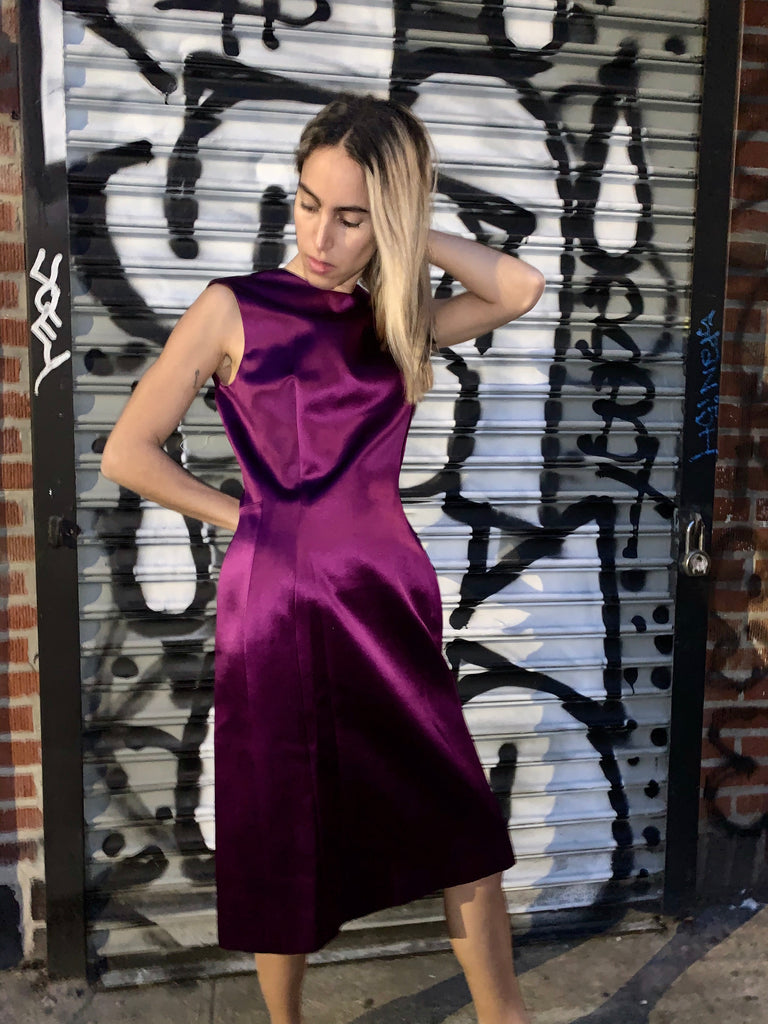 2000s Lanvin Silk Purple Sheath Dress